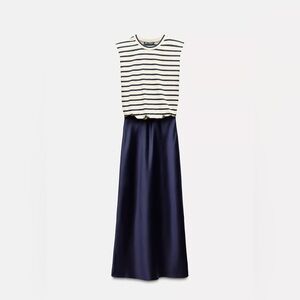 Zara Contrast Satin Effect Midi Dress SZ L